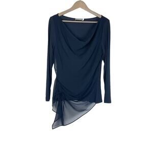 Mint Velvet Chiffon Navy Blue Long Sleeve Cowl Neck Blouse Women’s Size 10 UK